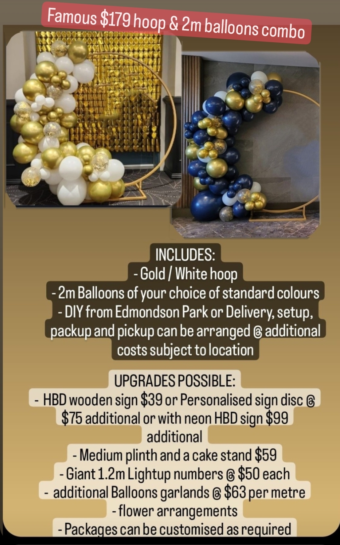 $179 hoop n balloons package